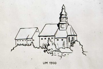 Zeichung der alten Kirche am Weizberg nach einem Steinrelief