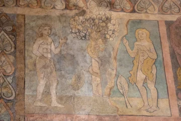 Romanische Wandmalerei mit dem Sündenfall und Palmettenbordüre